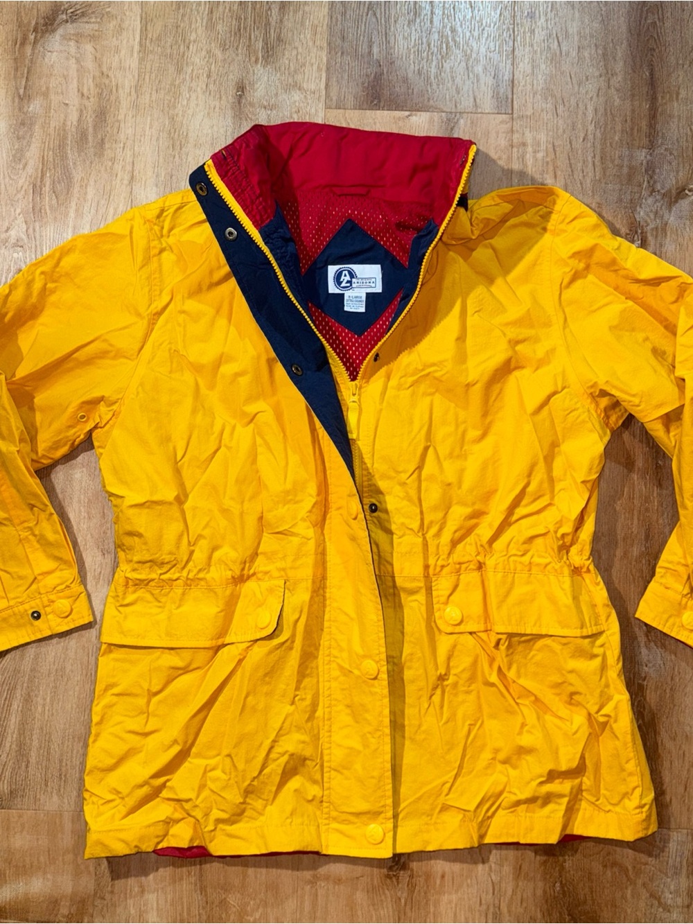 Arizona Jean Company Women Windbreaker Yellow Zip Up Casual AZ Buttons Belt slim